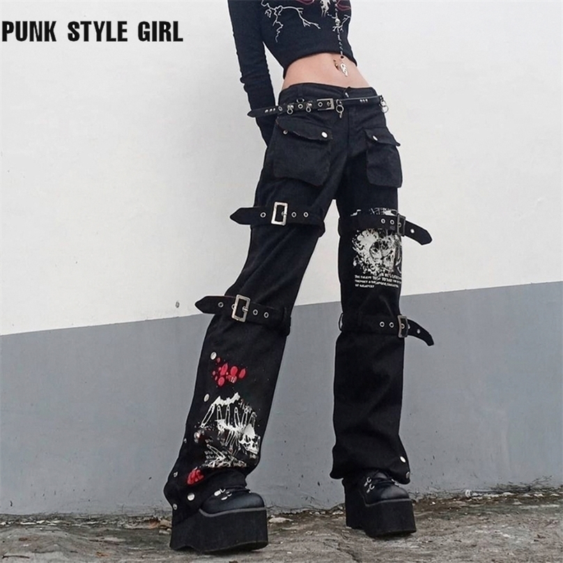 

Gothic Emo Alt Cargo Techwear Hippie Baggy Jeans Mom Goth Punk Black Denim Trousers Cyber Y2k Pants Academic Dark Clothes 220811, Only belt