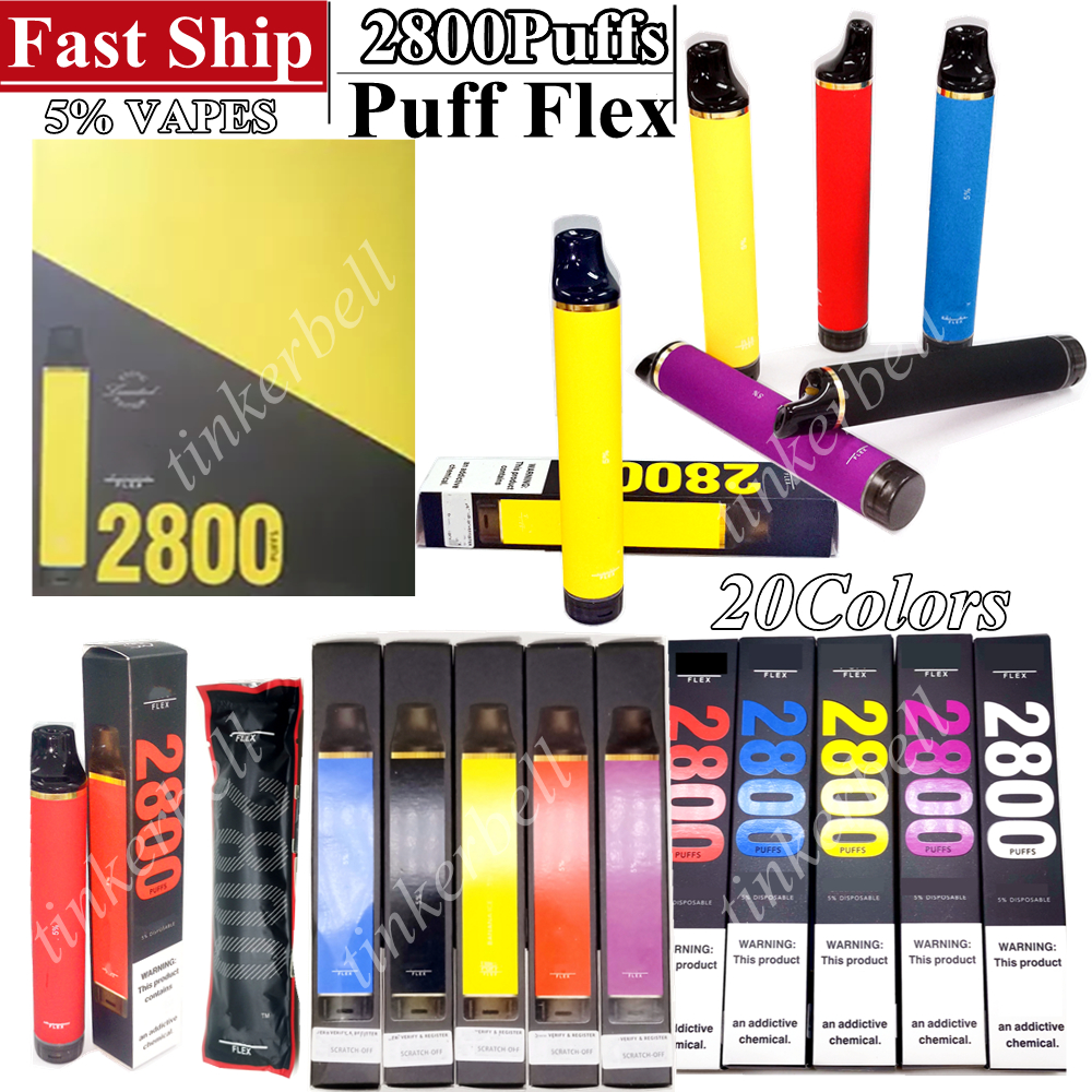 

HOT Puff Flex 2800 Puffs 5% Vapes E Cigarette Disposable Vape Pen Device 20Colors 8ml Cartridge Battery TOP PUFF High-quality newest Bars pens VS elf elux xxl Geek lux
