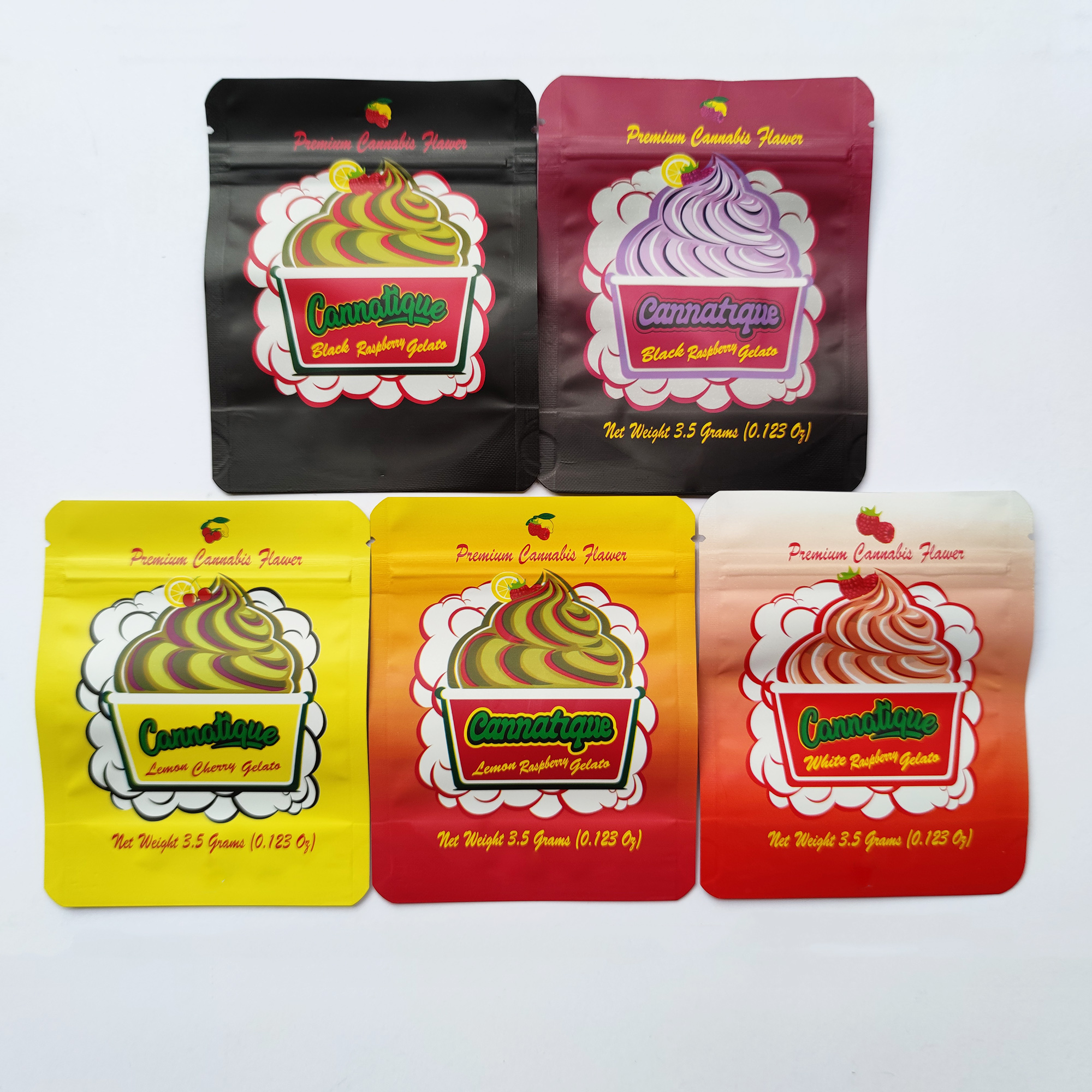 

EMPTY 3.5g Cannatique Eighth Mylar package Bag Backpack boyz Lemon Cherry White Raspberry Platium Sweet Tartz Town Jewels Cream flower edible Smell proof zipper bag