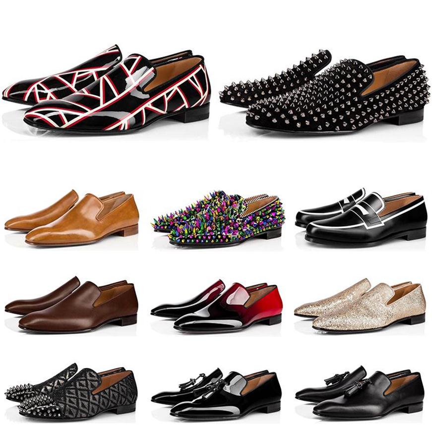 

Mens Dress Shoes Red Bottoms Black Brown Suede Patent Leather Rivets Glitter Fashion Loafers Wedding Business Shoe Size 39-47 Q-503272, Link product:#6