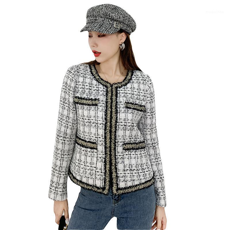 

Women' Jackets Autumn Winter Fashion Tweed Jacket Coat Women Streetwear O Neck Long Sleeve Patchwork Plaid Weave White Blends Woolen, Picture color