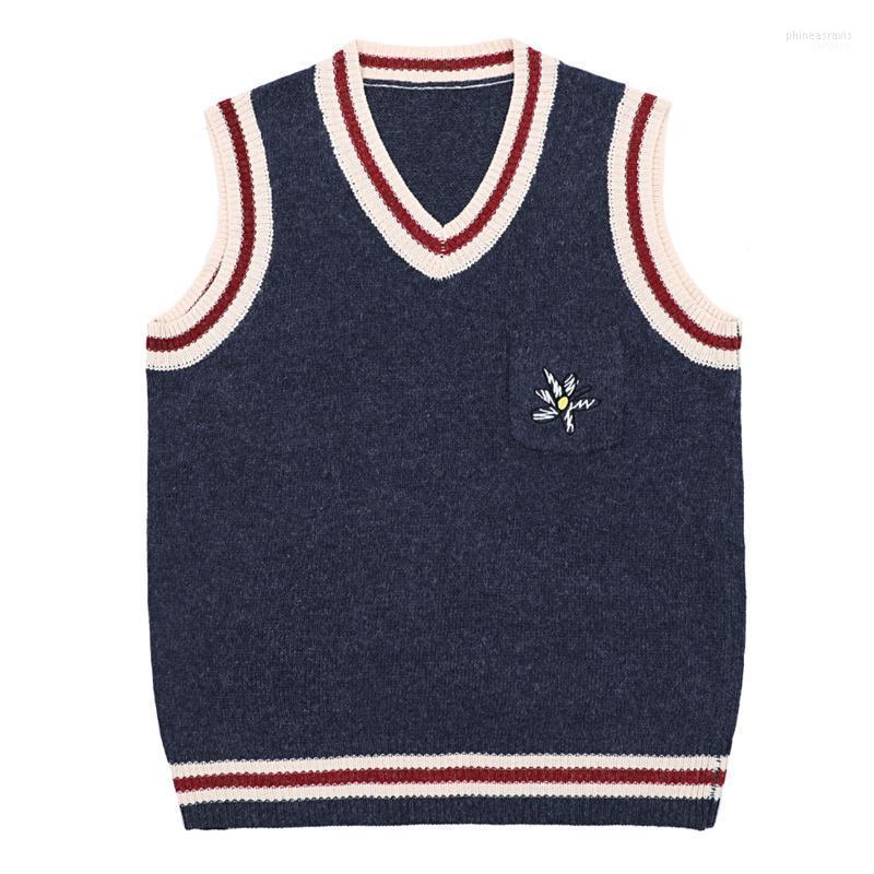 

Harajuku Jumper Sweater Vest Hip Hop Men Streetwear Daisy Embroidery Knitted Women Sleeveless Pullover Men's Vests Phin22, Skyblue