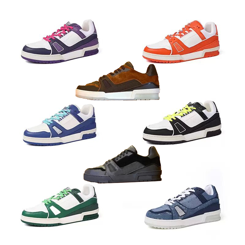 

French top quality designer men's shoes flat bottom lace up Calf Leather Vintage printing belt box running basketball sports casual shoes, Nude