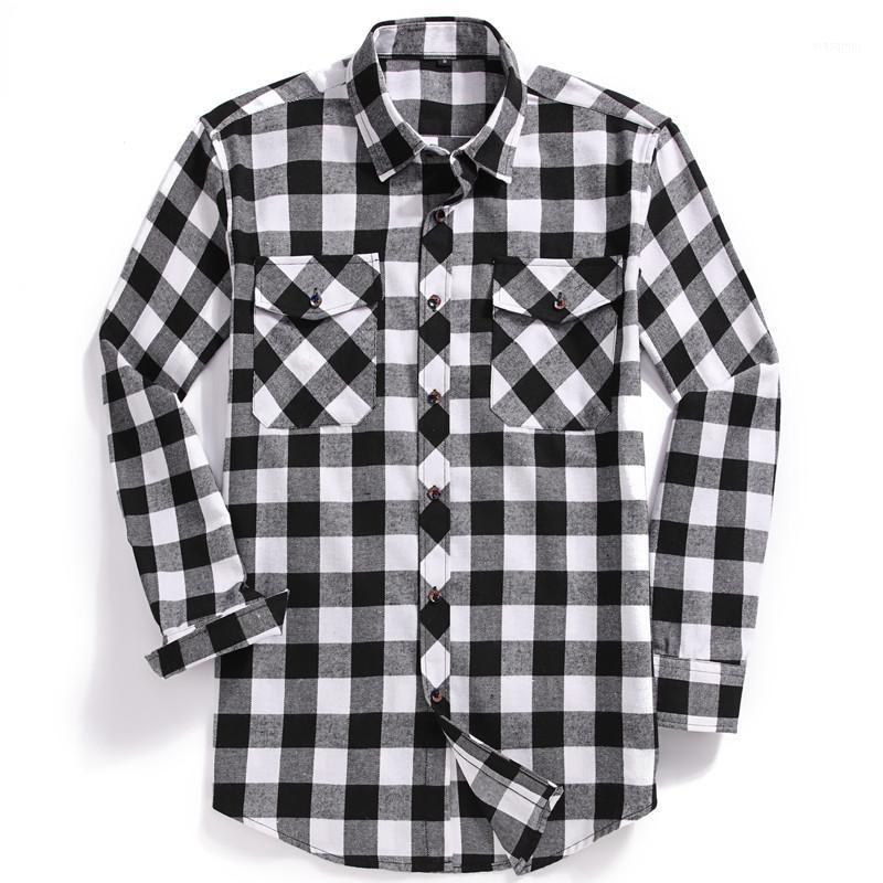 

Men' Casual Shirts Men Plaid Flannel Shirt Long-Sleeved Chest Two Pocket Design Fashion Printed-Button (USA SIZE  M L XL 2XL