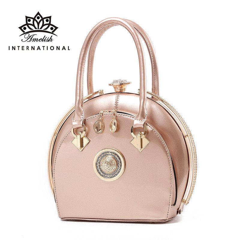 

AMELISH Circular Women Handbags High Quality Patent Leather Shoulder Bags for Lady Wedding Party Gift Messenger Hand Bag Totes, Green