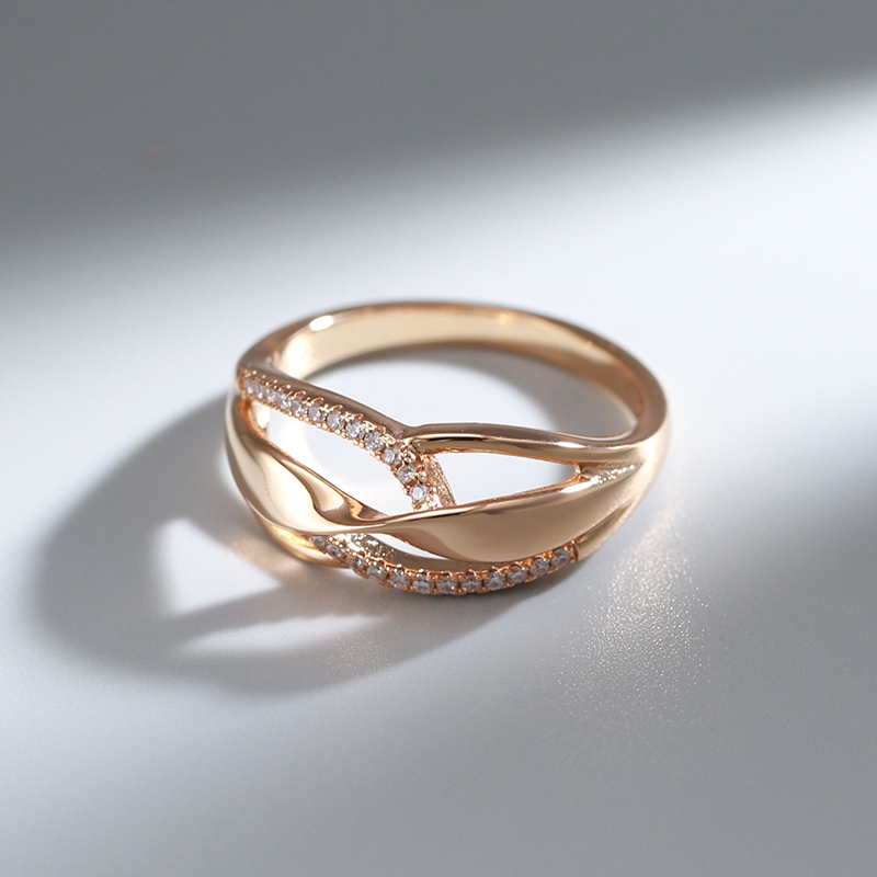 

Design Hollow Twist Line Luxury Rings for Women 585 Rose Gold Tiny Zircon Fine Finger Jewelry Fashion Party Trend Sexy 220716