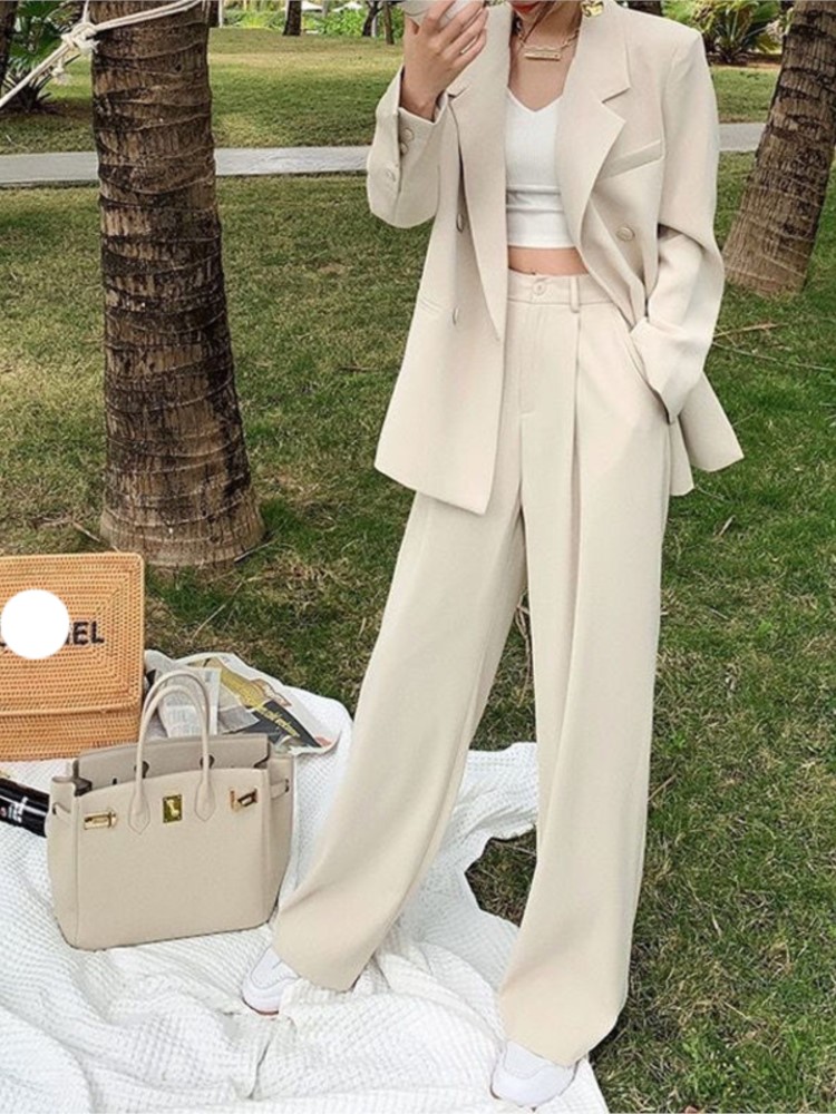 

T062 Women Office White Suit Two-Piece Pantsuit occasions Dating office friends party Blazer Female Casual Loose Pants Jacket Work Clothes, Pink