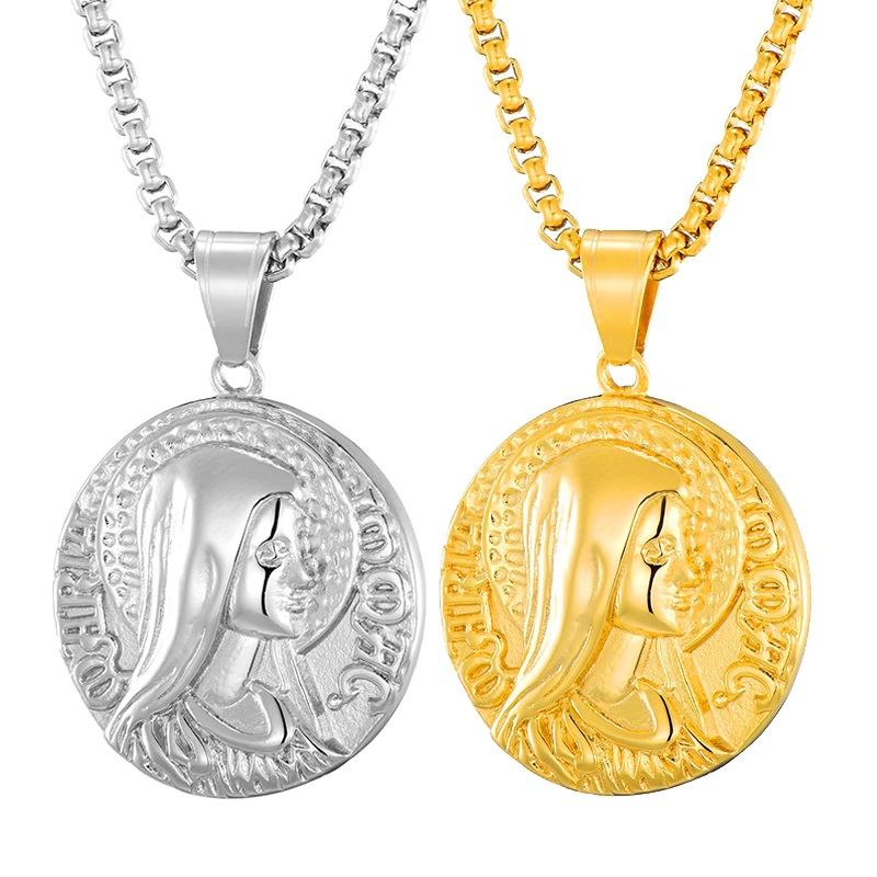 

Pendant Necklaces Solid Stainless Steel Virgin Mary Round Pendants Necklace For Women Men Unisex Jewelry Drop