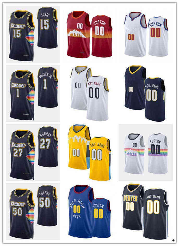 

75th Custom Jersey Denver''Nuggets''Men Women Youth Nikola 15''Jokic Jamal 27 Murray 50 Aaron Gordon 1 Michael Porter Jr. Basketball Jersey, Color