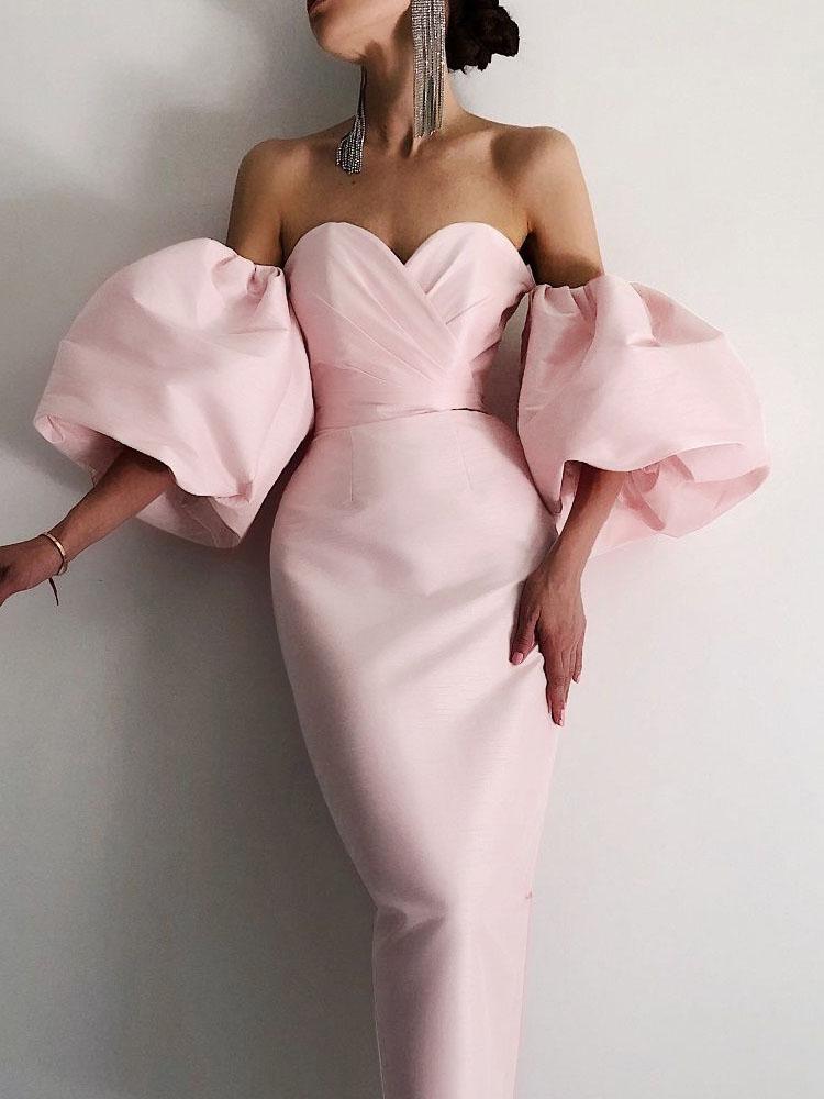 

Casual Dresses Autumn Women's Off Shoulder Lantern Sleeve Fashion Sexy Strapless Celebrity Party Club Midi Dress VestidosCasual, Black