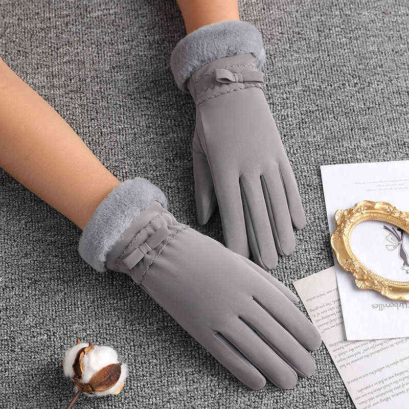 

Winter Women Keep Warm Touch Screen Plus Velvet Inside Waterproof Gloves Plush Wrist Cycling Thicken Female Bow Elegant Gloves T220730