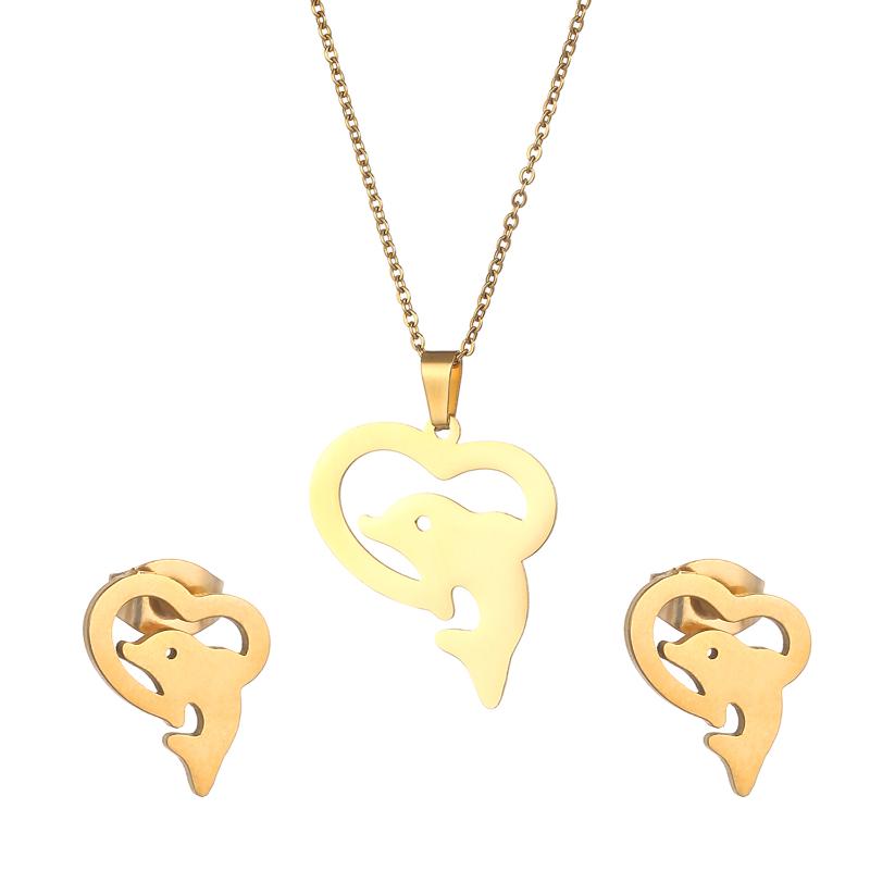 

Earrings & Necklace Heart Dolphin Stud For Women Clavicular Chain Jewelry Sets Birthday Party Girls Animal JewelsEarrings, As pic