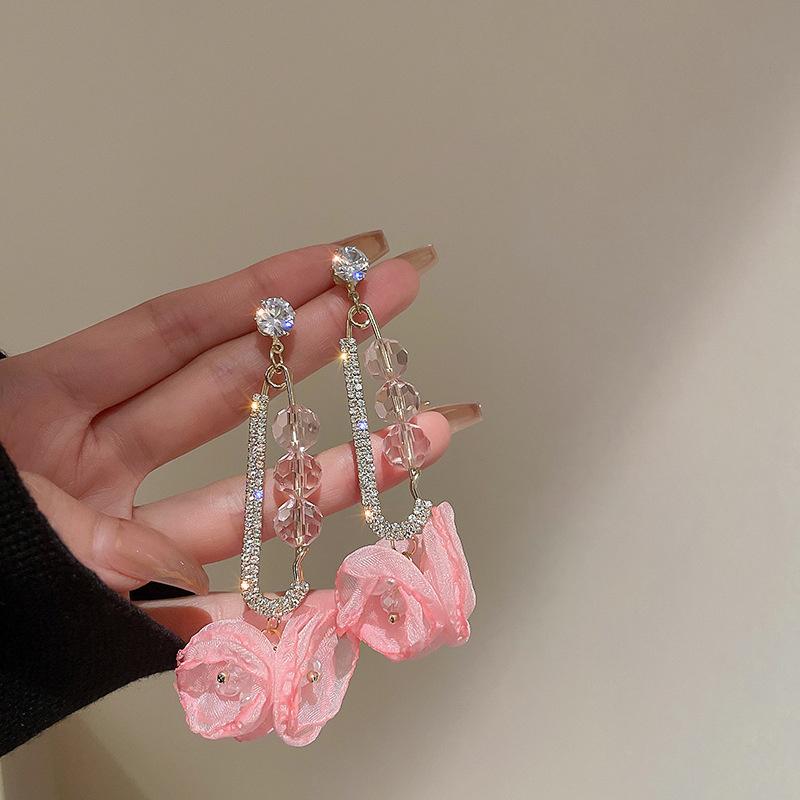 

Dangle & Chandelier Korean Style Yarn Flowers Drop Earrings Girls Sweet Pink Crystal Party Women JewelryDangle