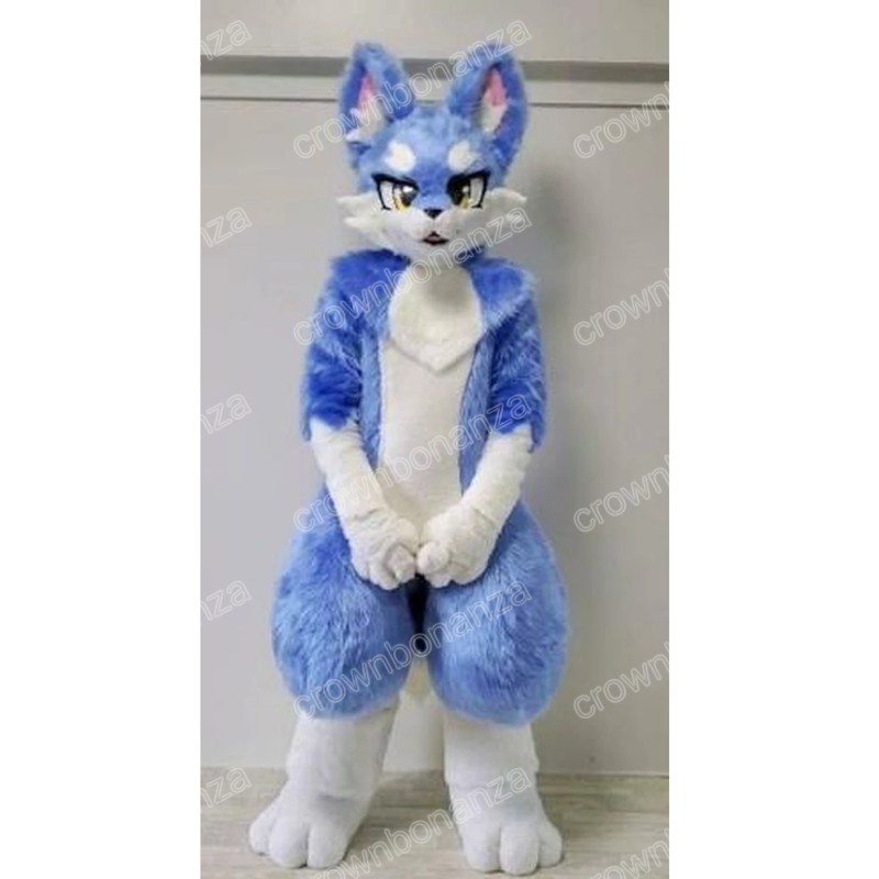 

Halloween Long Hair Husky Fox Mascot Costume Top quality Cartoon Anime theme character Adults Size Christmas Carnival Birthday Party Outdoor Outfit, As picture