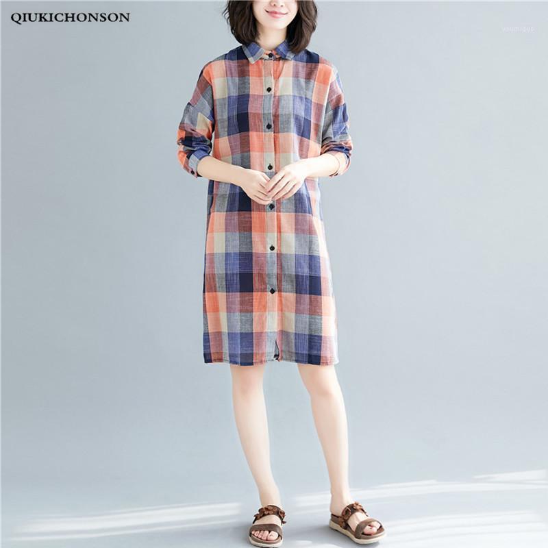 

Women's Blouses & Shirts Long Sleeve Plaid Shirt Women Spring Autumn Mori Girl Casual Loose Plus Size Blouse Cotton Linen Chemisier Femme, Red plaid