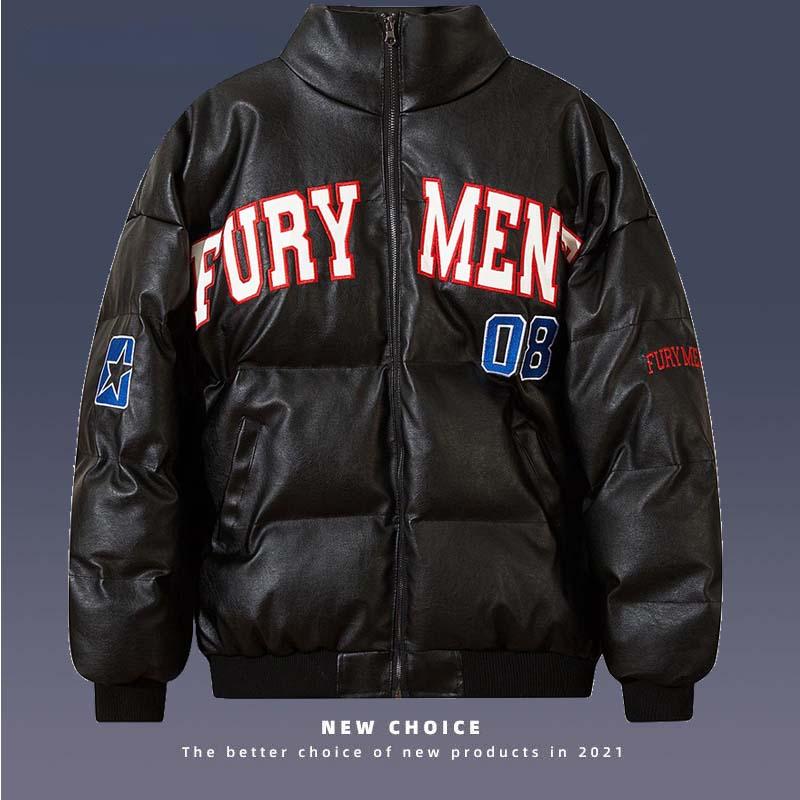 

Men's Down & Parkas Winter Warm Men Streetwear Retro Letter Embroidery Badge Patch Leather Outwear Mens Harajuku Thicken Zipper Coats Couple, Apricot