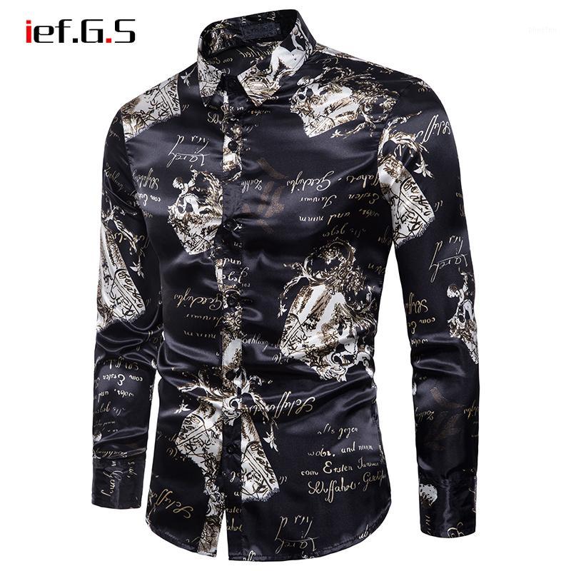 

Men Shirt Casual Long Sleeve Floral Print Fashion Shirts Dress Letter Overshirt Tops Streetwear Camisa Masculina, Black