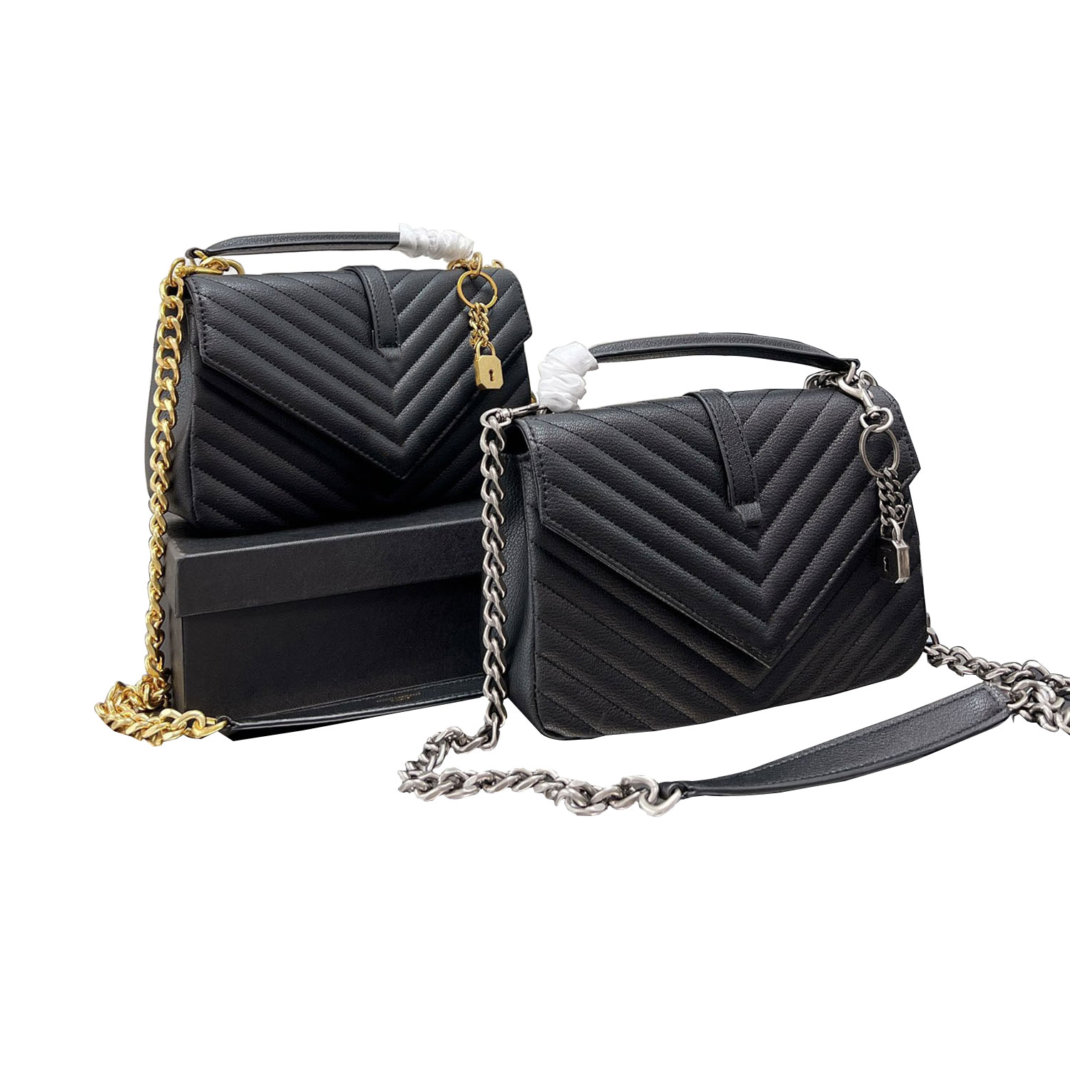 

Fashion Classic Messenger Bag V Grid Shape Precision Stitching Luan Gold Metal Chain Leather Material Handbag Street Shooting Travel XB50013, With box