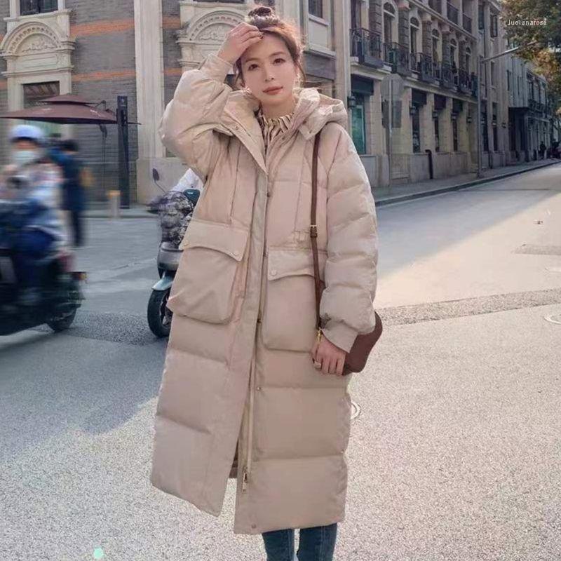 

Women' Down & Parkas Hooded Style Winter Korean Version Loose Mid-Length Thick White Duck Quilted High-Quality Jacket Female P66 Luci22, Photo color