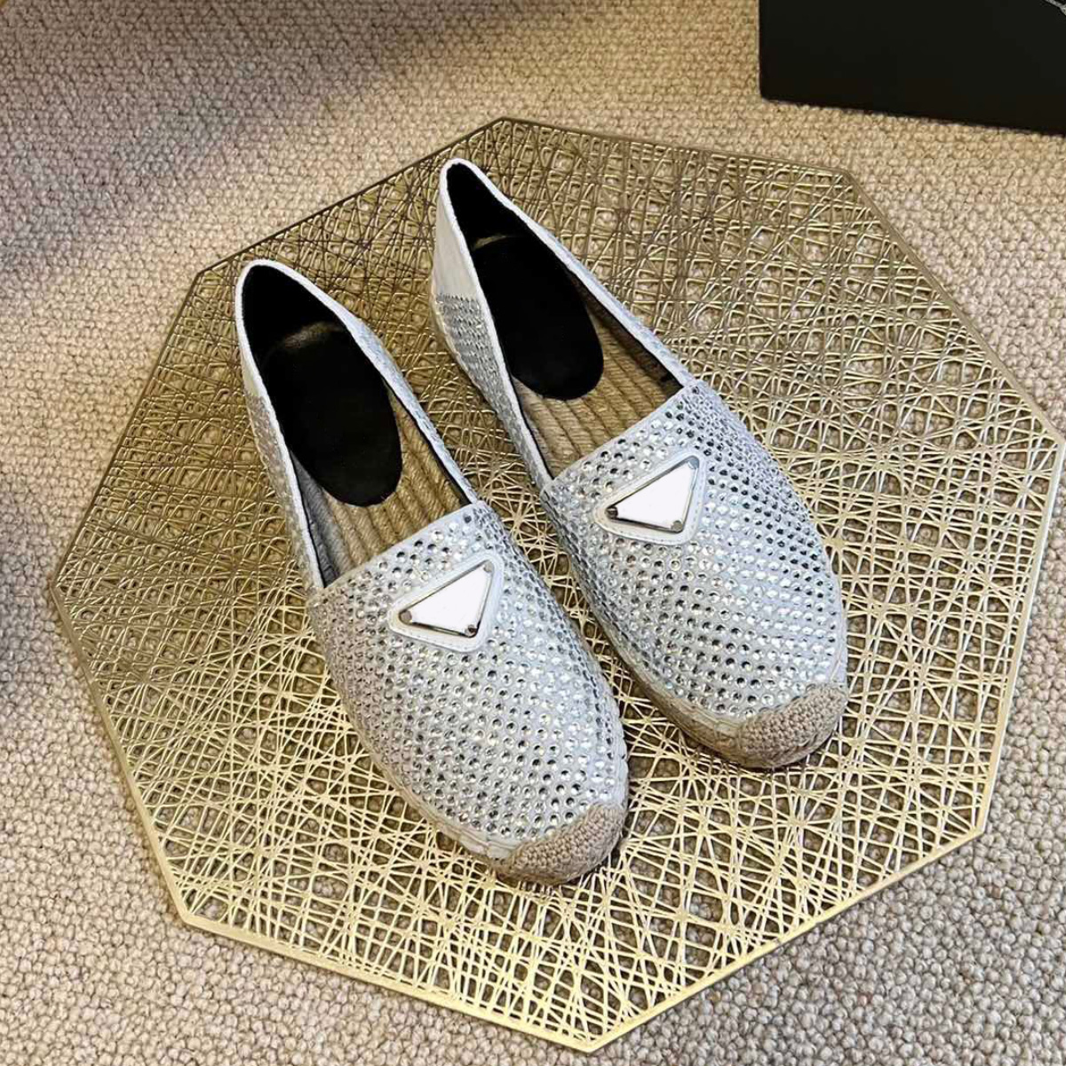

Hump Rhinestones embellished luxury designer Espadrilles shoes JUTE sole spring summer flats loafers hand made shoe for women casual luxe lounge factory footwear, Black