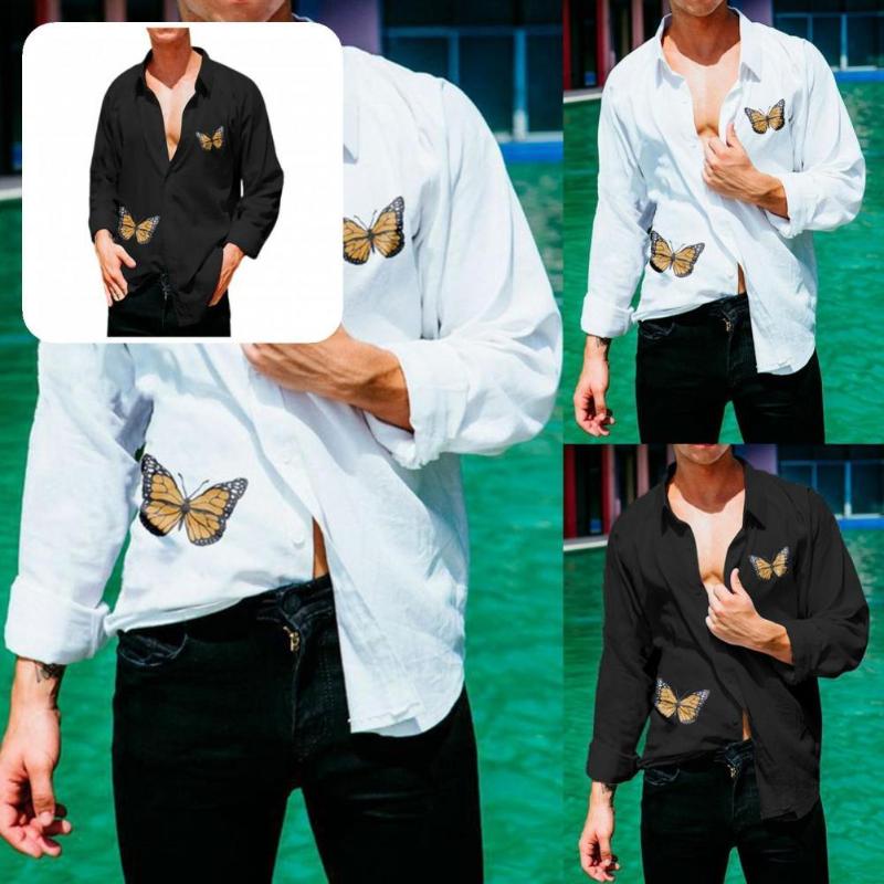 

Men's Casual Shirts Trendy Men Shirt Cardigan Animal Printing Spring Top Long ShirtMen's, Black