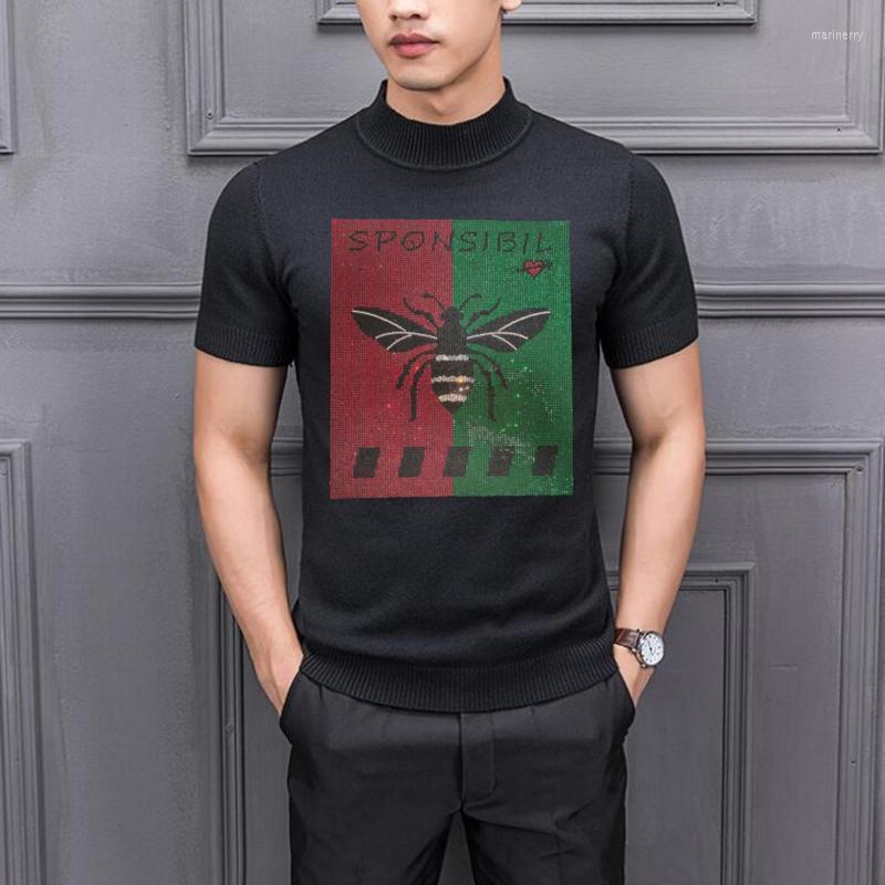 

Men' Sweaters Fashion Men' Short Sweater Cotton Rhinestone Sleeve Breathable Top Casual Men ClothingMen' Mari22, As show