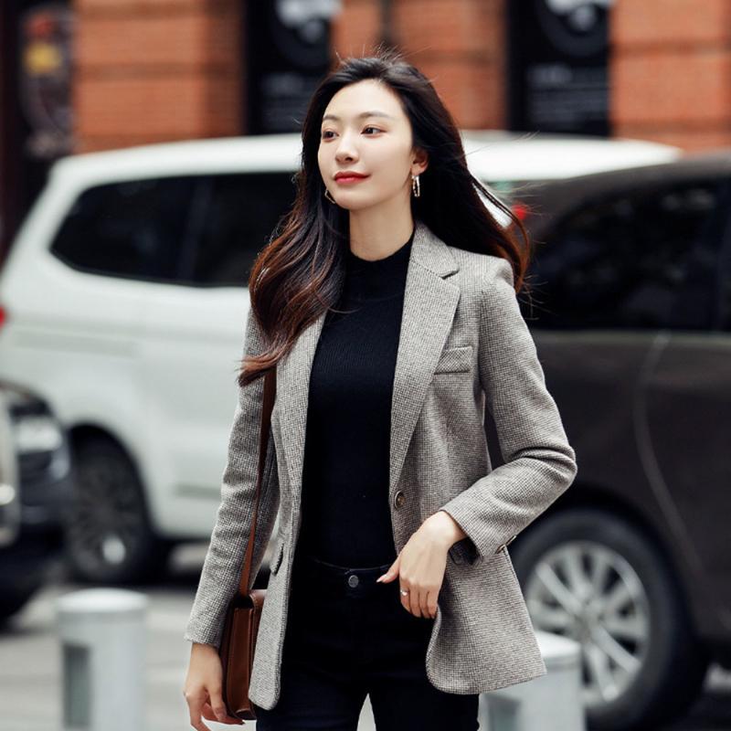 

Autumn British Style Work Suit Jackets Women Spring Korean Fashion Business Office Lady Blazer, Coffee