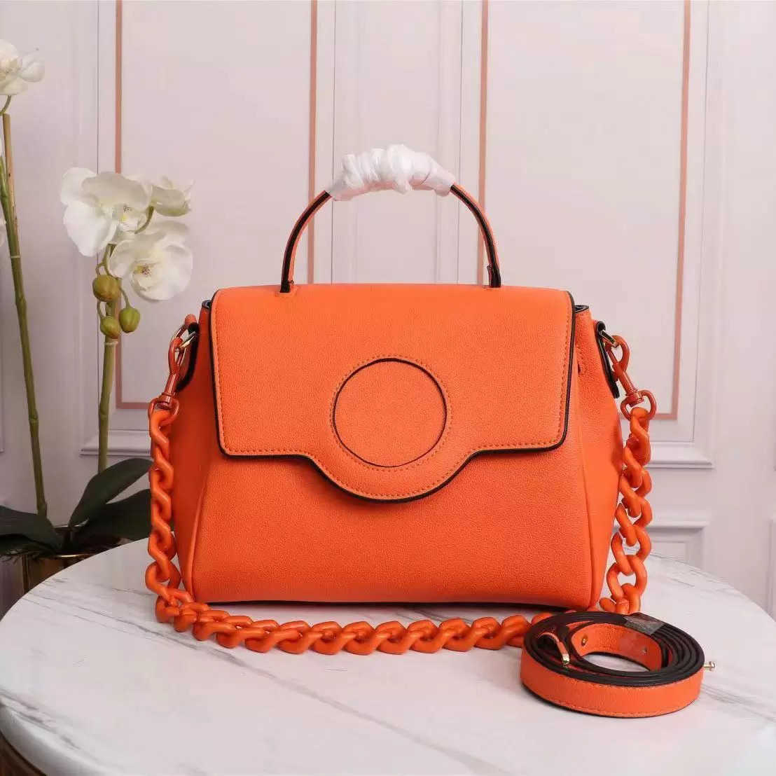 

High chain bag ladies luxury leather handbags orange fashion brand shoulder bag Medusa design classic retro large capacity handbag, Not for sale;not sold separately.