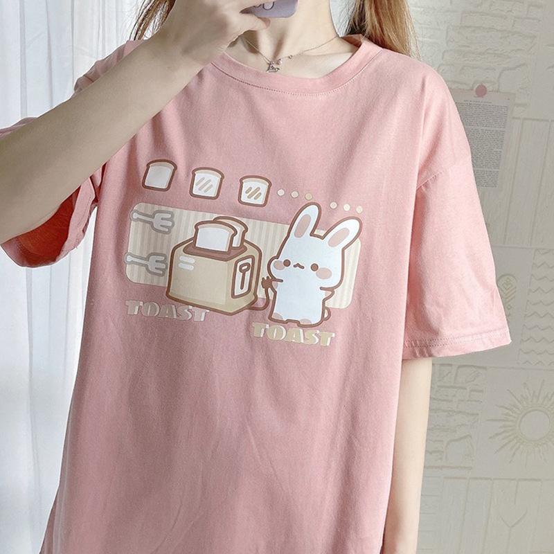 

Women' T-Shirt Women Summer Cotton Japanese Harajuku T-Shirts Pink O Neck Girl Loose Oversized Women' TopsWomen, Red