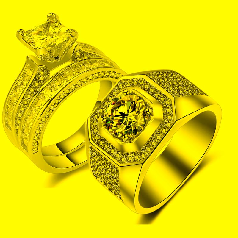 

Wedding Rings Top Selling Couple Sparkling Jewelry 925 Sterling Silver White Gold Filled Princess 5A CZ Bridal Ring SetWedding