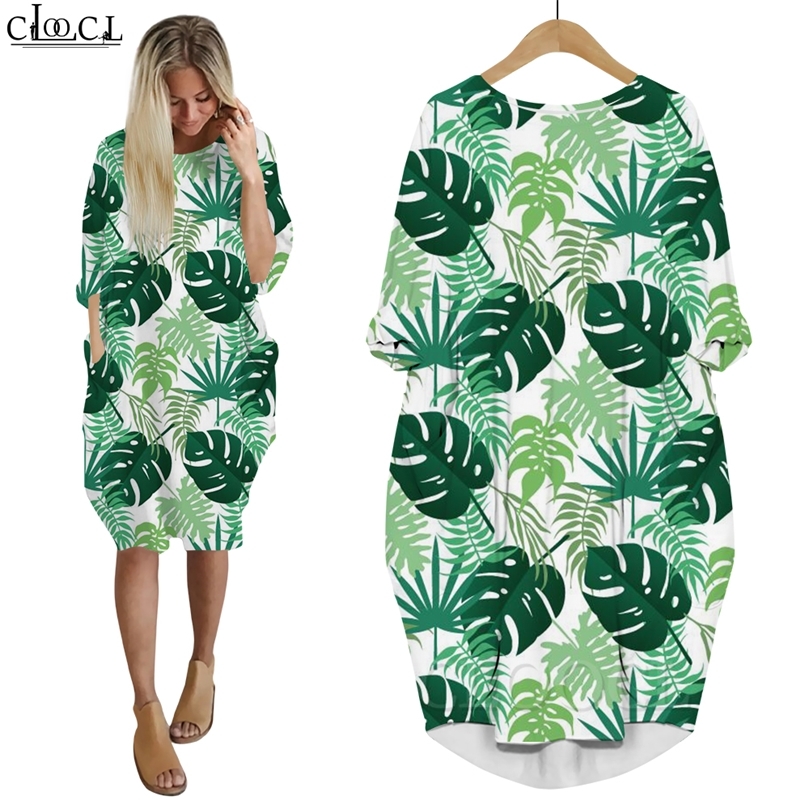 Femmes robe belles plantes hawaïennes 3D imprimé lâche fille jupe à manches longues poche femme robes décontractées robe mignonne W220616