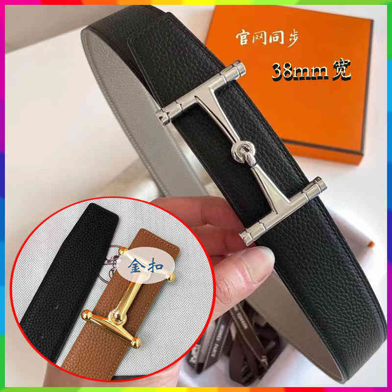 

Designer Belts Herme Belt Classic H-belt Men's and Women's Cow Leather Love Horse Pointed Head Double-sided Lychee Pattern Real Pants Belt Leisure Business, Black