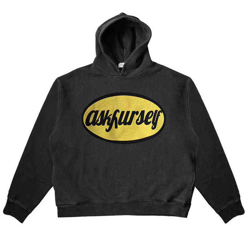 

New Washed old Askyurself V6 Hoodie Men Women High Quality Heavy Fabric Yellow Embroidered oval Vintage Pullover T220726