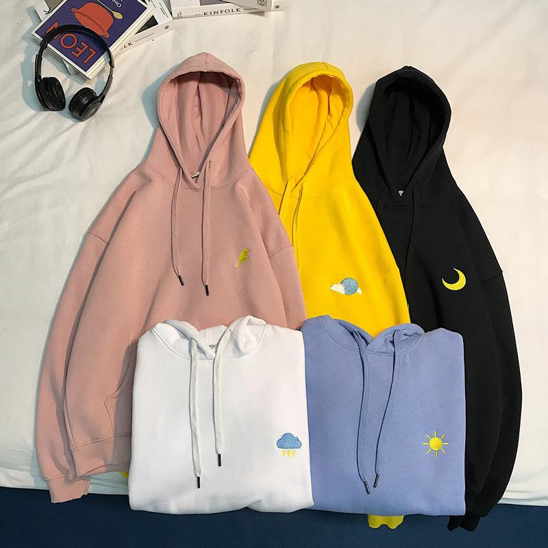 Sweats à capuche pour femmes Sweatshirts Automne Versized Femmes Plus épais Lune Imprimé Chaud Pull Manteau Cordon Harajuku Sweat Rose Y2k Fille