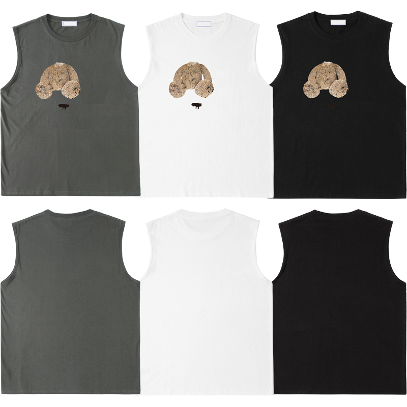 

Men's T-Shirts Palm brand decapitated bear teddy bear fog Tees & Polos couple high street sleeveless T-shirt, Gray