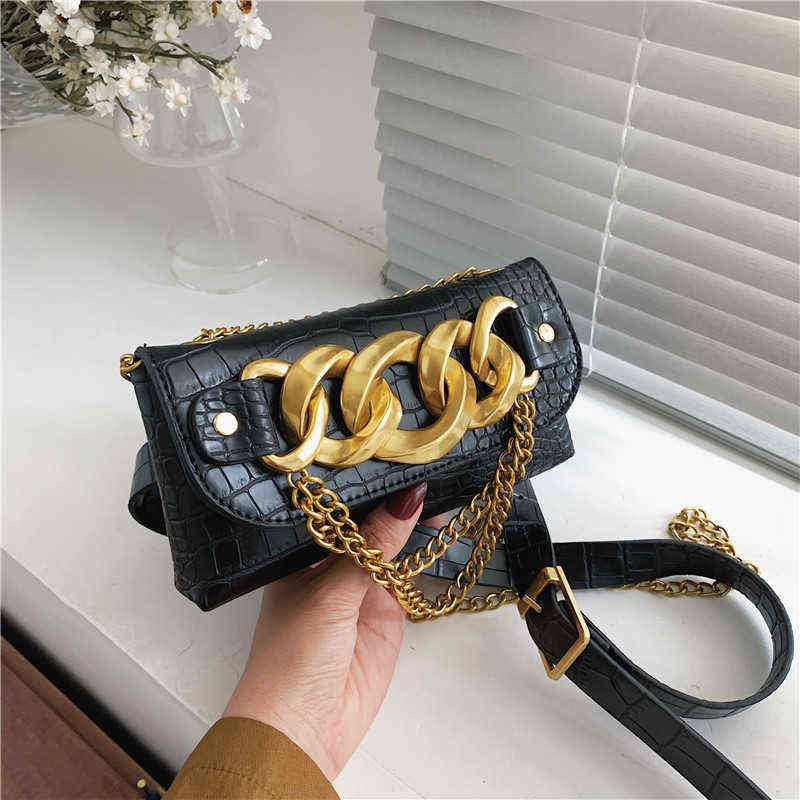 

Fanny packs Women's Korean Version Metal Thick Chain Fashion Waist Bag Sweet Cool Girl Single Shoulder Messenger Bag 220627, Black