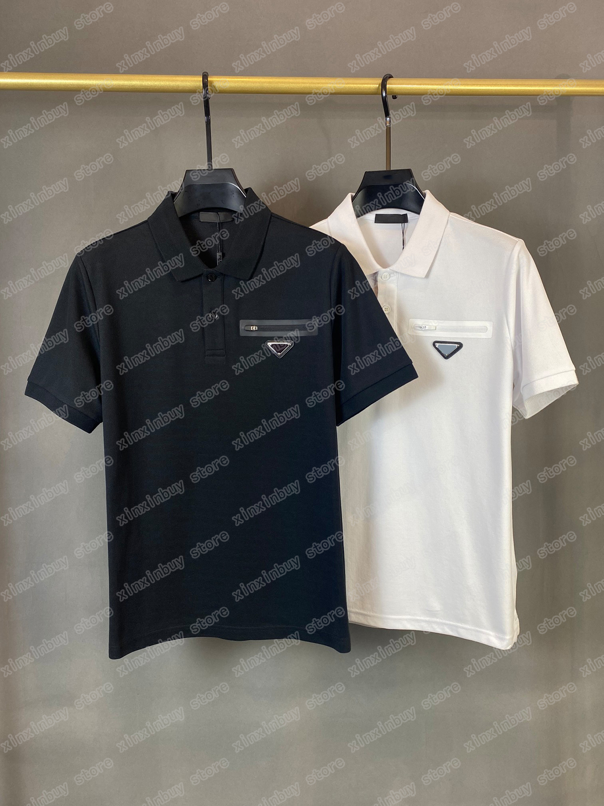 22ss Men Designers t shirt polo Metal triangle label zipper short sleeve Man Crew Neck Streetwear white black xinxinbuy XS-L-image-759875040