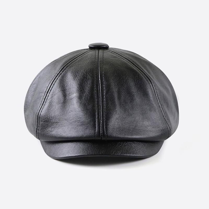 

Berets Sboy Caps Men Faux Leather Octagonal Hat Male All-Match Retro Middle-Aged Black Detective Hats Painter CapBerets