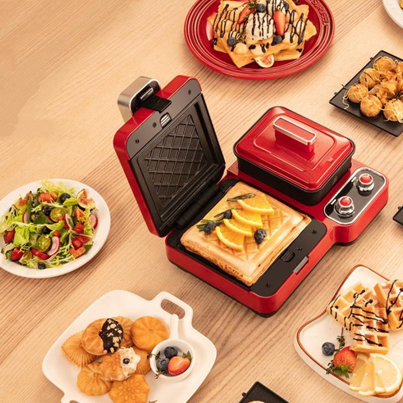 

Bread Makers 1200W Electric Waffle Sandwich Breakfast Machine Multifuctioinal Different Baking Plates Timing Control Heating Toast MB8
