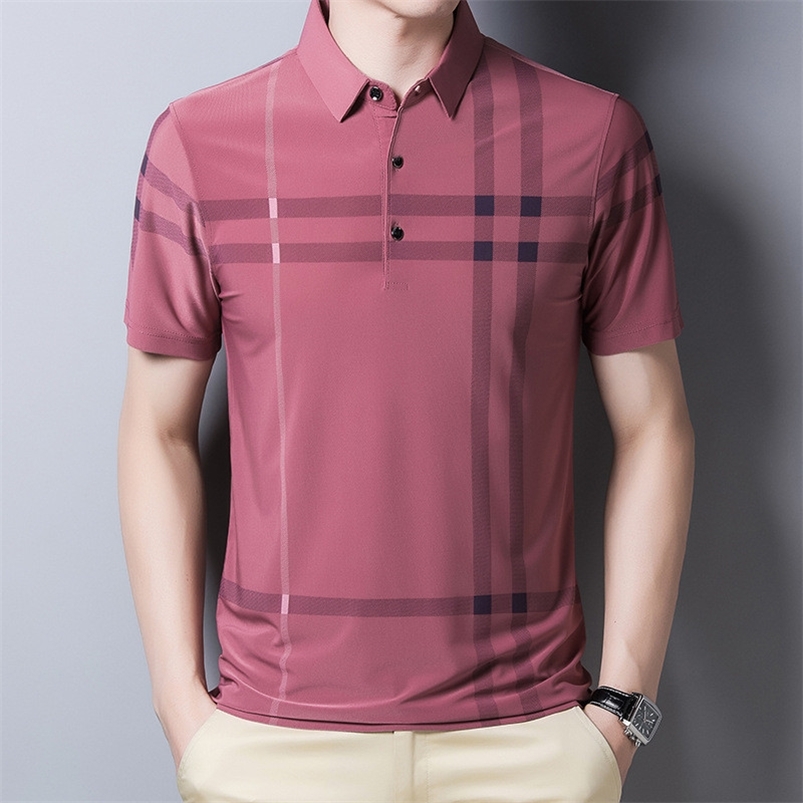 

Fashion Brand Men Polo Shirt Summer Cool Thin Shirt for Men Short Sleeve Striped Casula Male Polo Shirt Korean Clothing 220418, Pink
