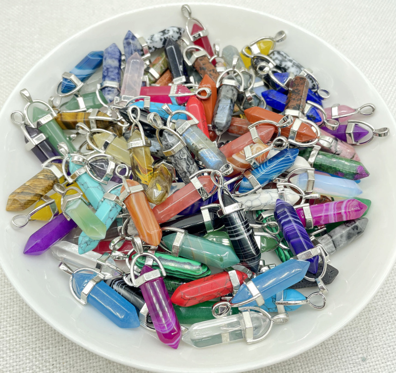 

Wholesale Natural Gem Stone Quartz Crystal Turquoise Hexagonal Pendulum Reiki Charm Pendants DIY Jewelry Making Necklaces 10Pcs 220813