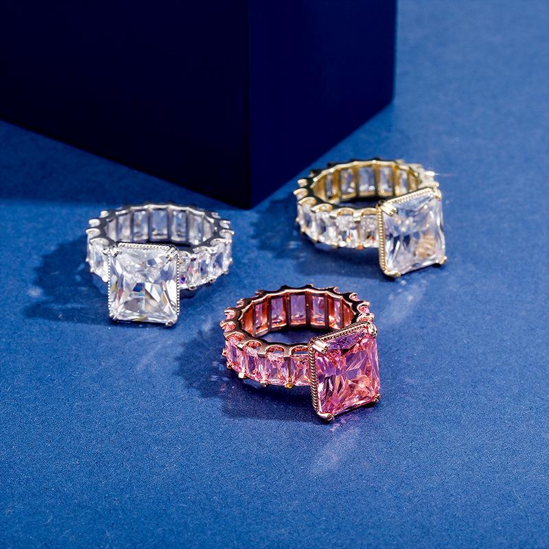 

Cluster Rings Hip Hop Claw Set Cubic Zirconia Square Women Men 1 Row CZ Tennis Chain Bling Iced Out Gold Ring Rapper JewelryCluster ClusterC