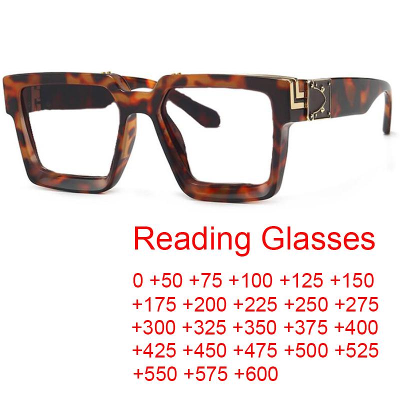 

Sunglasses 2022 Fashion Oversized Square Reading Glasses Women Men Computer Anti Blue Light Leoaprd Eyeglasses Frame Leesbril