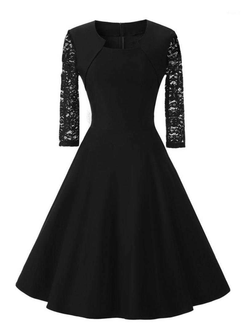 Casual Dresses SALE Black Dress Elegant Office Lady OL Busniess Work Wear Robe A Line Mid-length Vintage Sisjuly Summer Plus Size