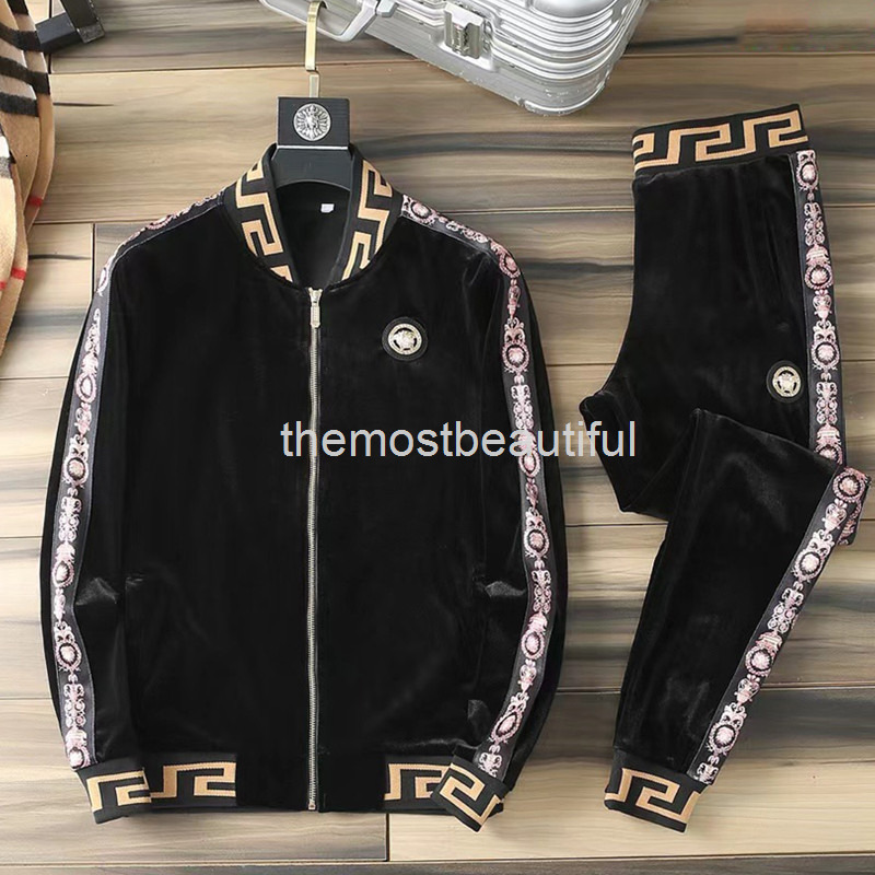 

Men's Tracksuits Casual sports men's autumn seaweed velvet fashion baseball cardigan two-piece set large, 2# packing bag