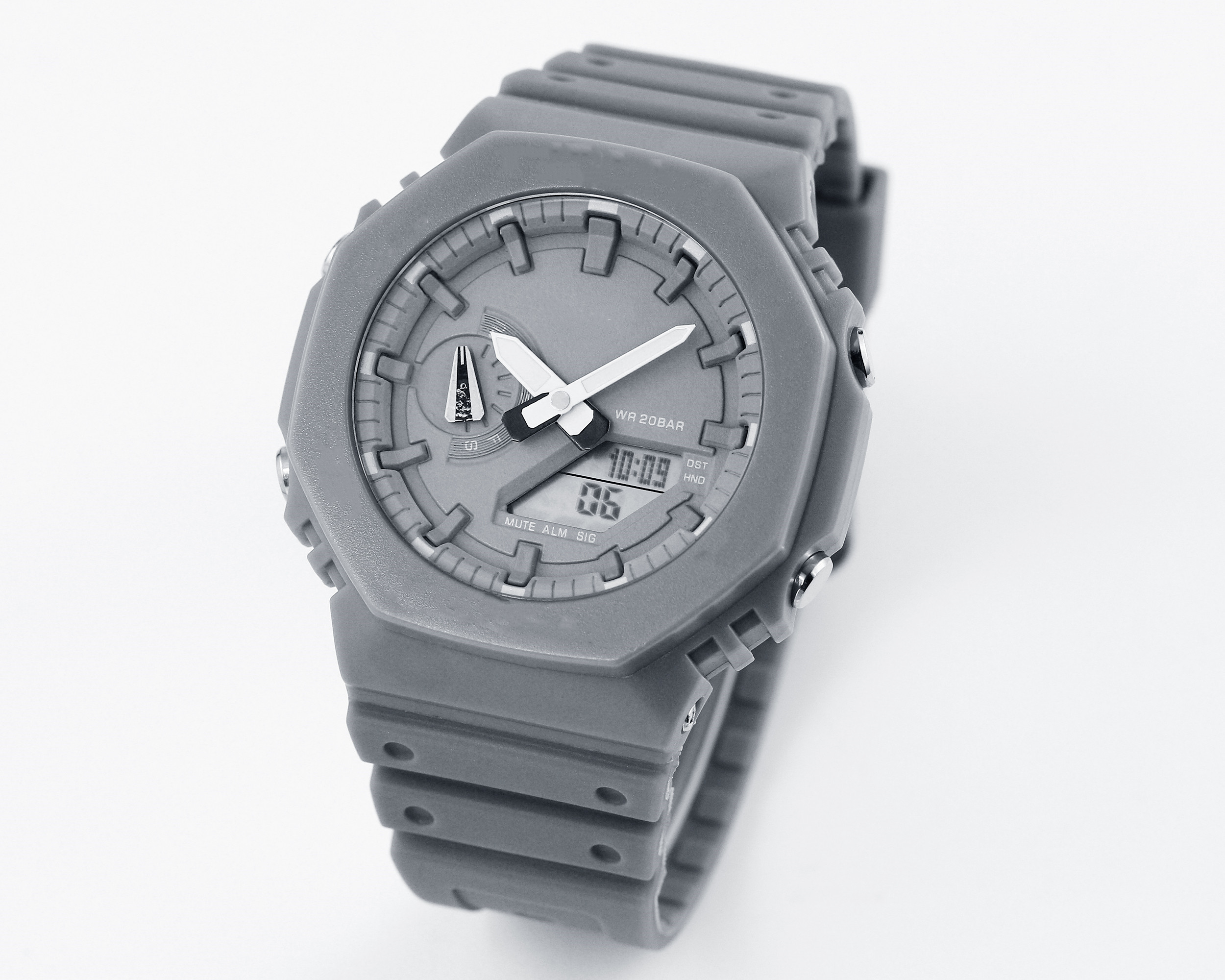 

Iced Out Watch Men's Sports Quartz Digital GA2100 Watch Full Function LED Automatic Hand Lift Light Waterproof Grey Oak Series