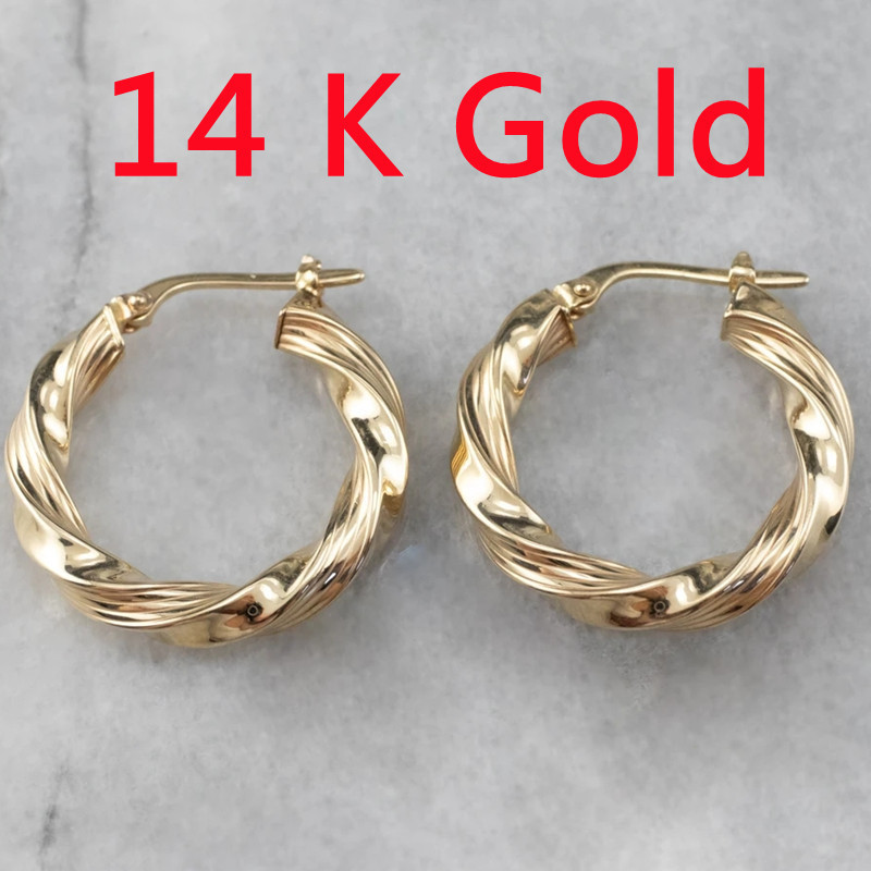 

Classic Small Large Circle Twisted Hoop YellowGold Female Earrings Plated with 14K Metal Wedding Bridal Temperament Jewelry 220716