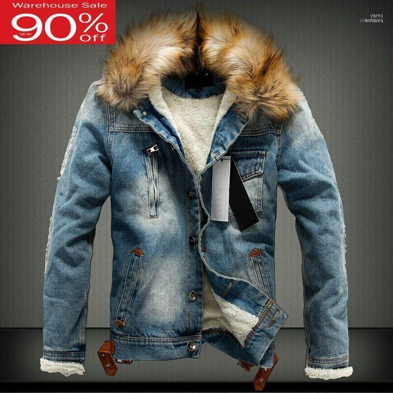 

Men' Jackets Drop Jean Jacket Men Denim 2022 Winter Thick Fur Coat 5XL Single Breasted Turn-down Collar Clothing1, Black