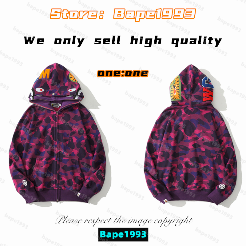 

High quality Apes Mens Hoodies & Sweatshirt Japan shark B ape head Galaxy spots luminous camo Male and female couples with the same model 100% cotton New hoodie 1993 KS4-16, 1 button