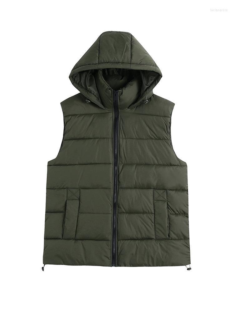 

Women's Vests Winter Clothes Women 2022 High Neck Hooded Padded Quilted Vest Streetwear Sleeveless Drawstring Hem Zip Up Puffer Jacket Gilet, Black
